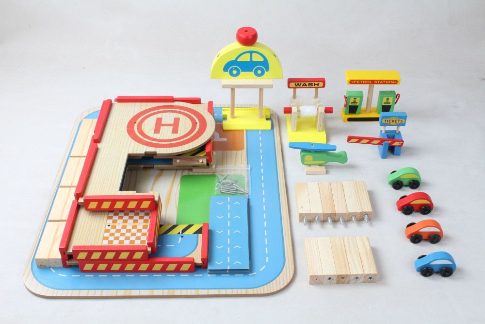 Jouet Garage Voiture Bois pour Enfant - Marque - Modèle - Mixte - 4 roues -  Cadeau Educatif pour Garçon 2 Ans